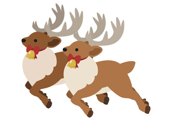 赤いリボンとベルをつけたトナカイのペア/冬のかわいい動物イラスト