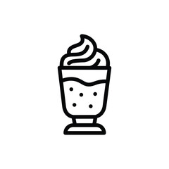 Iced coffee drink line icon, tall glass with straw and whipped cream topping, representing frappe, iced latte, or cold beverage, perfect for cafe and drink menu design