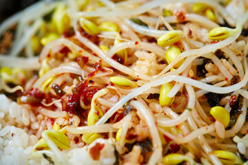 Bean sprout bibimbap in a bowl