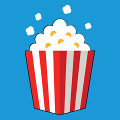 Classic red and white striped popcorn bucket overflowing with popcorn