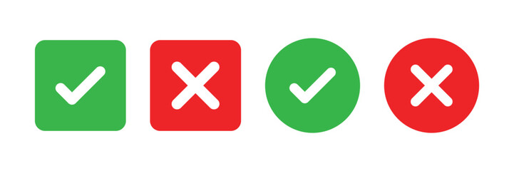 Obraz premium check mark icon button set. check box icon with right and wrong buttons and yes or no checkmark icons in green tick box and red cross