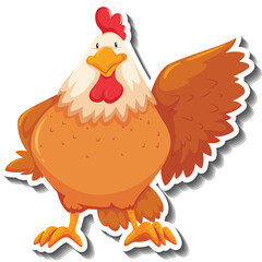 A Cartoon Chicken Stands Proudly with its Right Wing Raised Its Feathers Are Brown and White with a Red Comb and Wattle on a Transparent Background