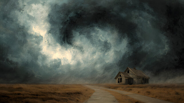 ```markdownRaging tornado spirals furiously toward a lone cottage, evoking storm-chaser adrenaline and Oya's tumultuous whirlwinds celebration```