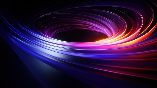Abstract background with colorful light effect and black hole featuring speed motion of curved lines in purple blue red gradient