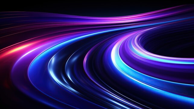 Abstract background with blue and purple glowing lines speed effect creating fast movement with curved shapes