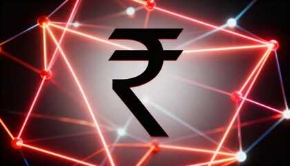 Rupee Symbol on Neon Network Grid