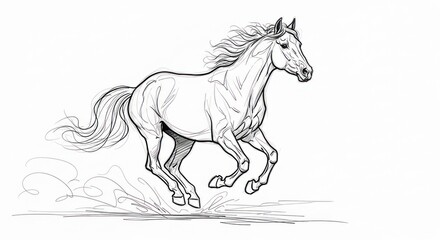 Graceful Horse in Motion - A Detailed Line Art Illustration.