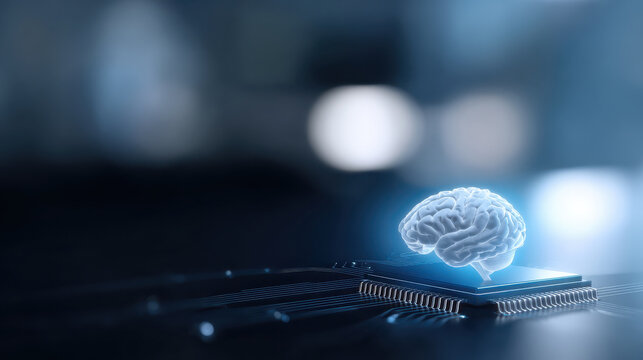 Image depicts brain hologram on microchip symbolizing intersection of tau protein and pathology in conceptual framework