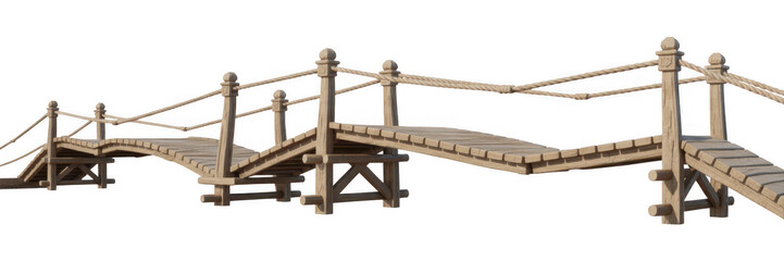 Naklejka premium Wooden footbridge with rope railings isolated on a transparent background