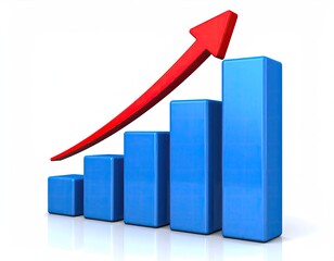 Blue bar graph showing positive trend, red arrow overlay