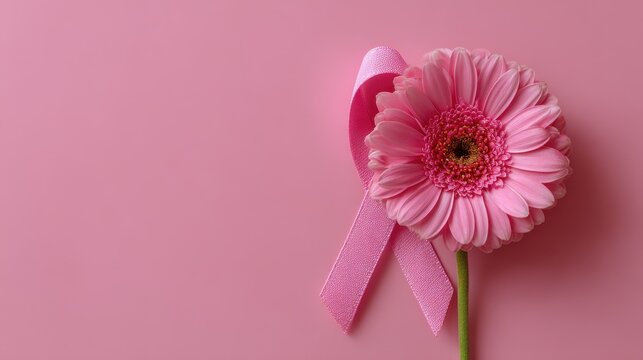 Support breast cancer awareness with a pink ribbon and flower symbolizing hope during October events
