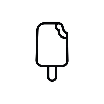 Ice cream popsicle line icon, outline illustration of frozen dessert on stick with bite mark, representing summer snack, ice pop, or sweet treat concept