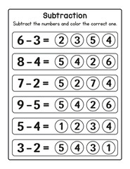 Fototapeta premium Printable Subtraction Math Worksheet | Fun Early Learning Activity for Kids