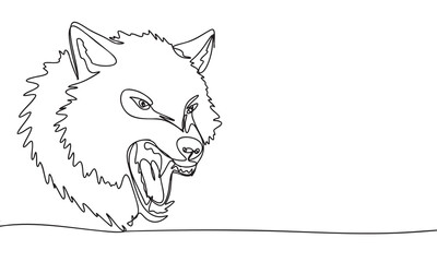 Snarling Wolf Head Continuous Line Art