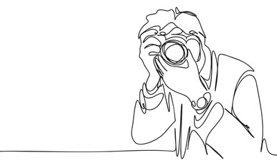 One line continuous Man is taking a photo by camera