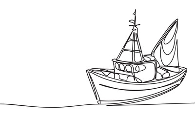 Continuous Line Drawing of a Fishing Boat