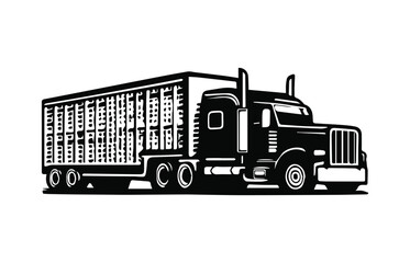 Livestock Semi Truck Vector Illustration, Cattle Transport Trailer Silhouette, Farm Ranch Truck Graphic