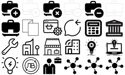 A minimal and modern startup vector, icon set representing essential business elements like idea, innovation, planning, success, and vision. Perfect for use in business presentations, pitch decks