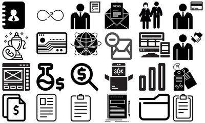 A minimal and modern startup vector, icon set representing essential business elements like idea, innovation, planning, success, and vision. Perfect for use in business presentations, pitch decks