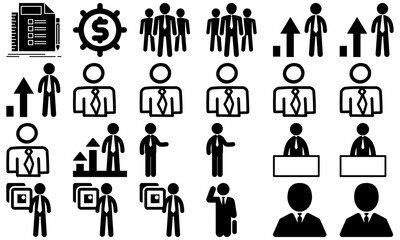 A minimal and modern startup vector, icon set representing essential business elements like idea, innovation, planning, success, and vision. Perfect for use in business presentations, pitch decks