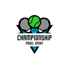 Padel sport cup logo design, two rackets and ball