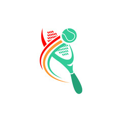 Padel sport logo, flying ball and raket