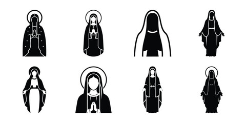 virgin mary silhouette vector icon set