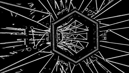 Abstract digital network structure with glowing white lines forming a complex geometric pattern and a central hexagonal core, representing global connectivity and data flow - Powered by Adobe