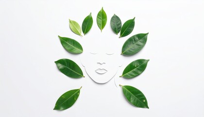 Serene woman s face framed by vibrant green foliage gentle portrayal of woman s face softly framed by abundance of natural green foliage