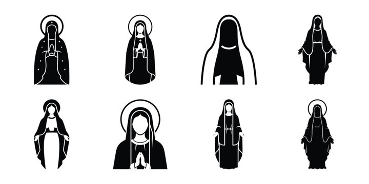 virgin mary silhouette vector icon set