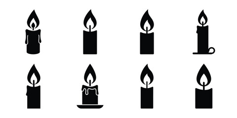 candle flame silhouette vector icon set