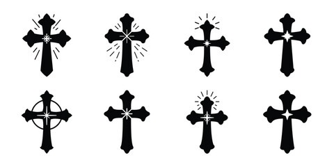 epiphany cross silhouette vector icon set
