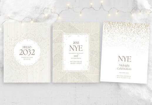 Luxury New Years Eve Party Flyer / Poster Template in White & Gold Hues with Luxe Minimalist Styling
