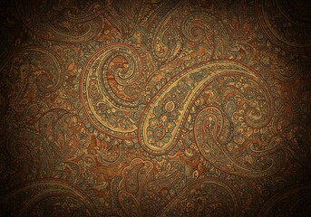 Intricate paisley pattern with an aged, classic aesthetic. Ornate, flowing teardrop motifs create a timeless and decorative textile design background ,texture ,aged ,vintage