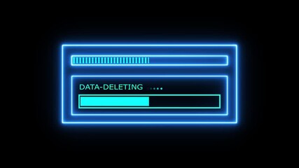 Blue Progress Bar Showing Data Deleting at 100 Percent with Neon Glow loading bar data processing - Powered by Adobe