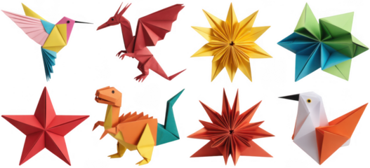 Colorful paper animals and stars isolated on a transparent background