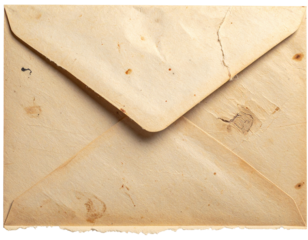 Vintage envelope with rough torn flap isolated on transparent background, paper mail PNG