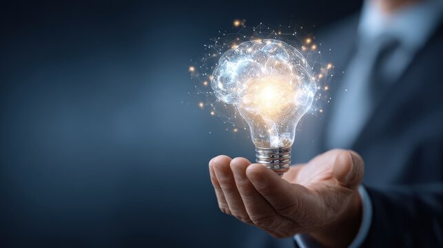 Glowing lightbulb symbolizes innovative technology and bright ideas in a modern business environment