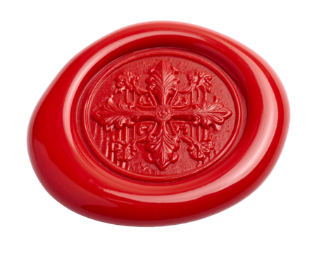Vintage wax seal stamp with red wax texture isolated on white background, embossed 