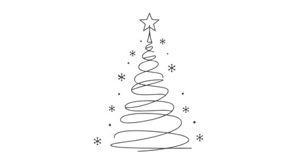 A minimalist Christmas tree created with a single continuous one line drawing, an elegant vector illustration perfect for holiday greetings