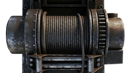 강철 와이어 롤러, 튼튼한 기계 장치, 산업적인 분위기, 거친 질감 강조