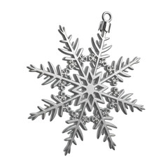 Elegant metallic snowflake ornament hangs ready for festive decor