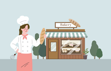 Flat illustration of female pastry chef