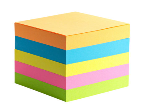 Colorful sticky note paper stack isolated on transparent background