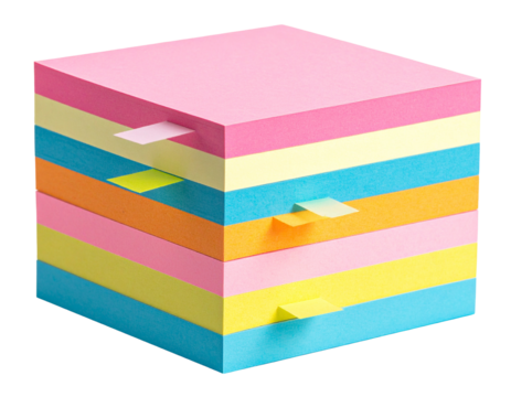 Colorful sticky note paper stack isolated on transparent background - Powered by Adobe