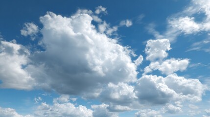 Fototapeta premium Bright blue sky adorned with fluffy white clouds on a sunny day, creating a serene atmosphere perfect for outdoor activities and relaxation in nature