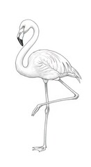 Obraz premium Elegant Flamingo Standing on One Leg in Detailed Sketch.
