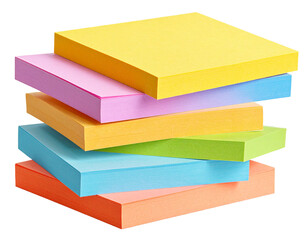 Colorful sticky note paper stack isolated on transparent background
