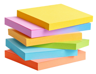 Colorful sticky note paper stack isolated on transparent background