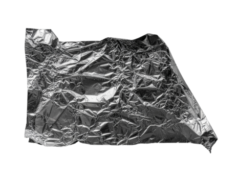 Crumbled metallic foil texture isolated on transparent background